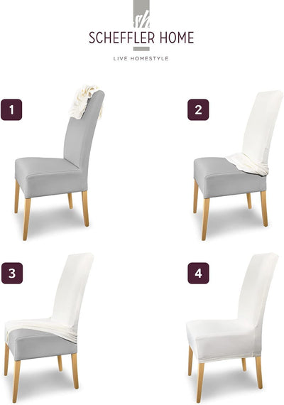 SCHEFFLER-Home Stuhlhussen Stretch Sofia/Stretch Stuhlhussen Blau 6er Set/elastische Stuhlabdeckunge