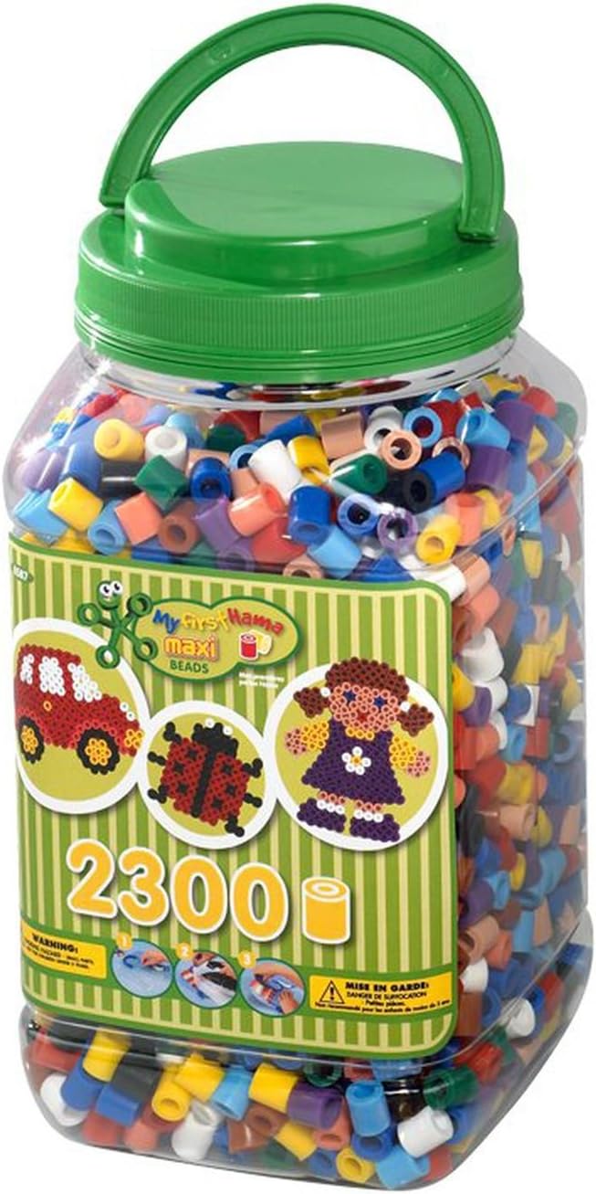 Hama Perlen 8587 Bügelperlen Dose mit ca. 2.300 bunten Maxi Bastelperlen mit Durchmesser 10 mm bunte