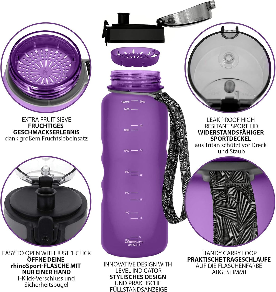 Trinkflasche 350ml I 650ml I 1L I 1,5L für Sport, Outdoor, Schule, Fitness &amp; Kinder - Wasserflasche