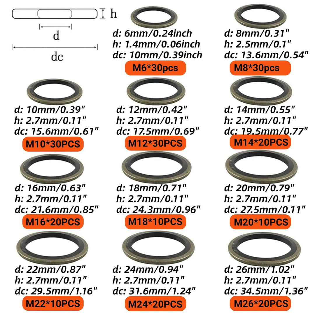 230 Stück Dichtungsringe Unterlegscheiben Set Ölablassschraube Dichtung M6 M8 M10 M12 M14 M16 M18 M2
