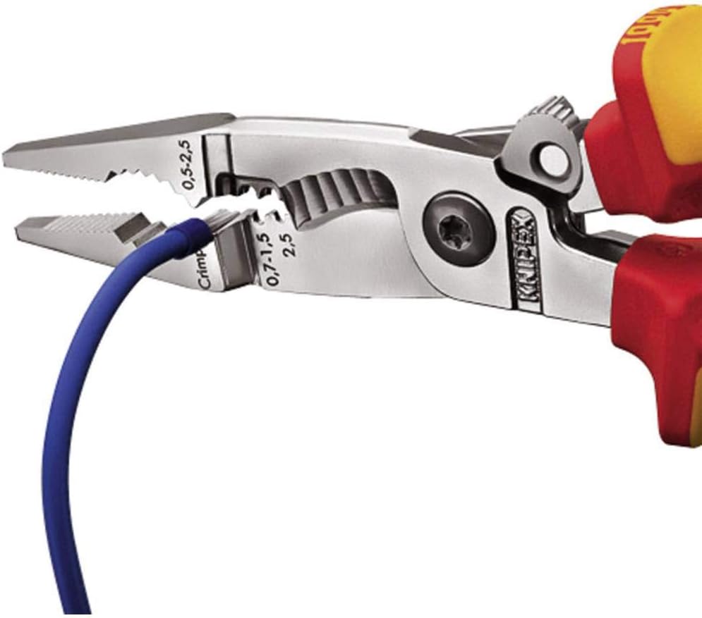 KNIPEX Elektro-Installationszange, VDE, Öffnungsfeder, Kabelschneiden, Abisolieren, Crimpen von Ader
