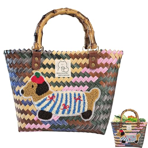 Einkaufskorb Geflochten, Strandtasche Stroh Gross, Korbtasche Handtasche, Korb Einkaufen damen, Stro
