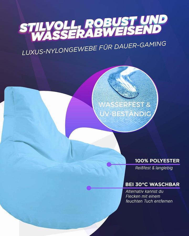 PATCH HOME Gamer Kissen & Lounge Sitzsack – befüllbar mit Reissverschluss, gefüllt mit Styropor, gee