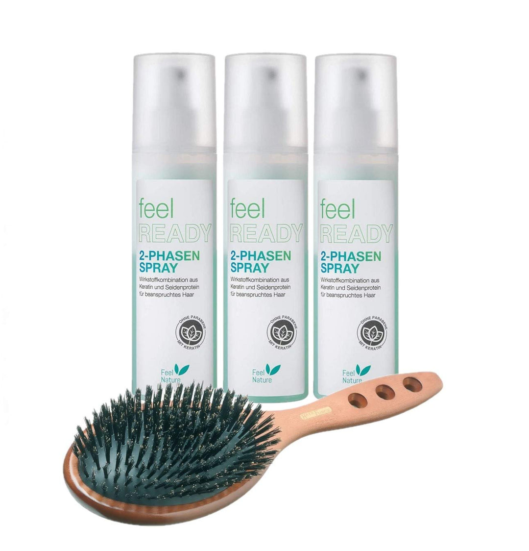 Feel Nature 2 Phasenspray 200 ml 3 Stück NEUE Aufmachung Feel Ready & Hairforce Haarbürste Palisande