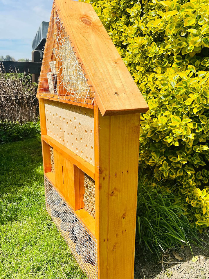 DARLUX massives handgefertigtes Insektenhotel XL aus Holz mit Standfuss 97 x 51 x 12 cm (HxBxT) Wild