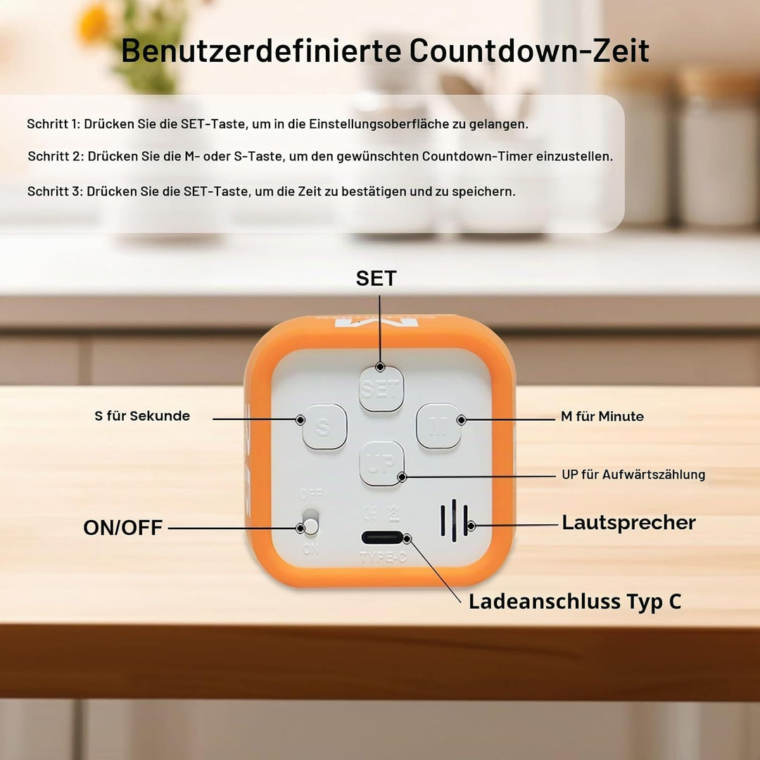 Drehbarer Würfel, visueller Timer, 5, 25, 10, 50 Minuten voreingestellt + benutzerdefinierter Countd