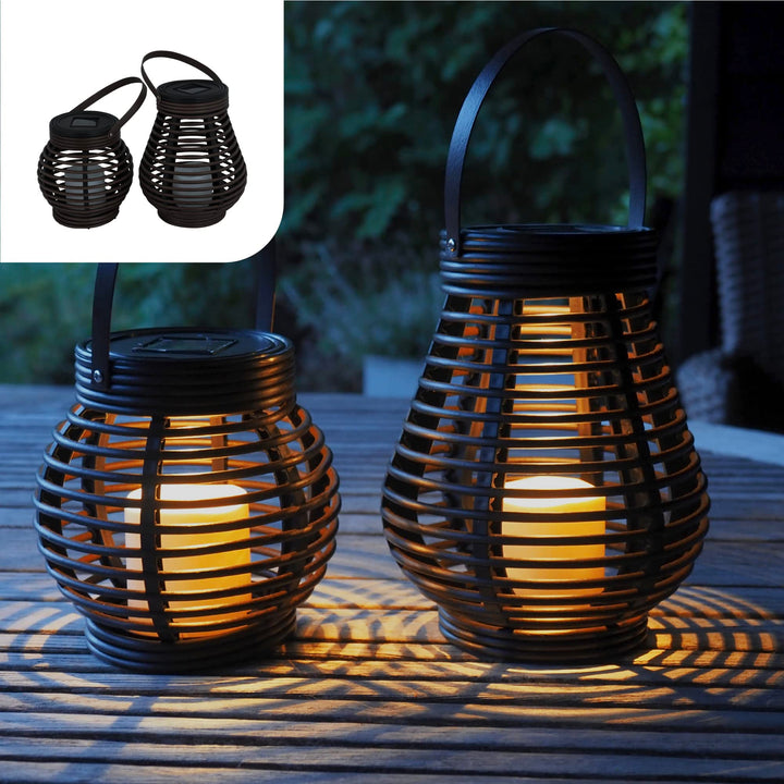Gadgy Solar Laternen für Aussen - 2er Wetterfeste LED Deko-Lampen in Tropfen- & Kugelform - Solarleu