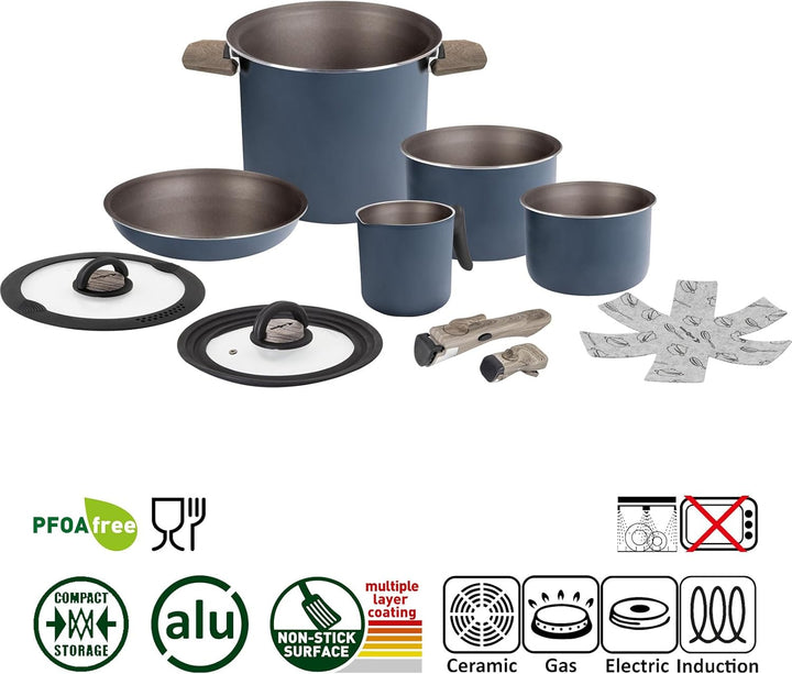 BRUNNER Camping HOHES Kochgeschirr-Set Alu (Töpfe und Pfannen) - ø 18, 20, 22 cm TORRALTA Vakublock