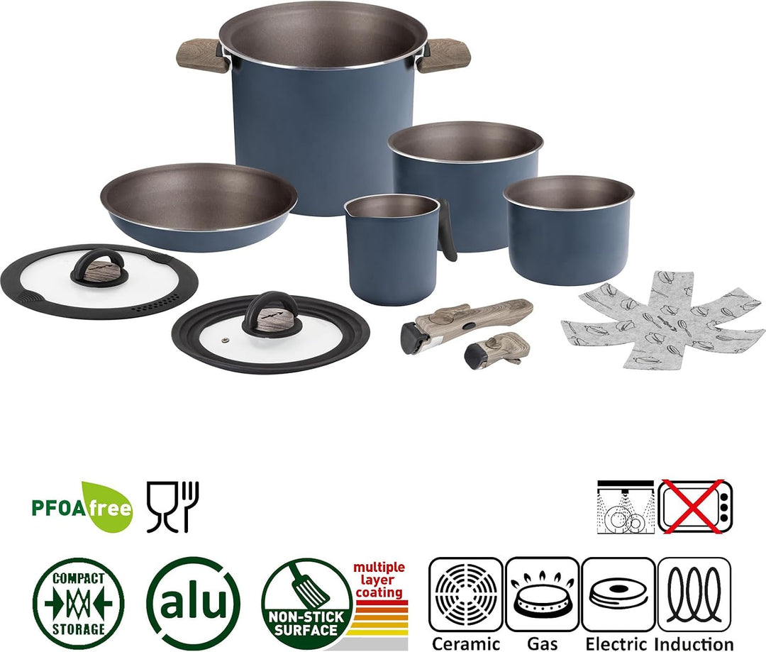 BRUNNER Camping HOHES Kochgeschirr-Set Alu (Töpfe und Pfannen) - ø 18, 20, 22 cm TORRALTA Vakublock