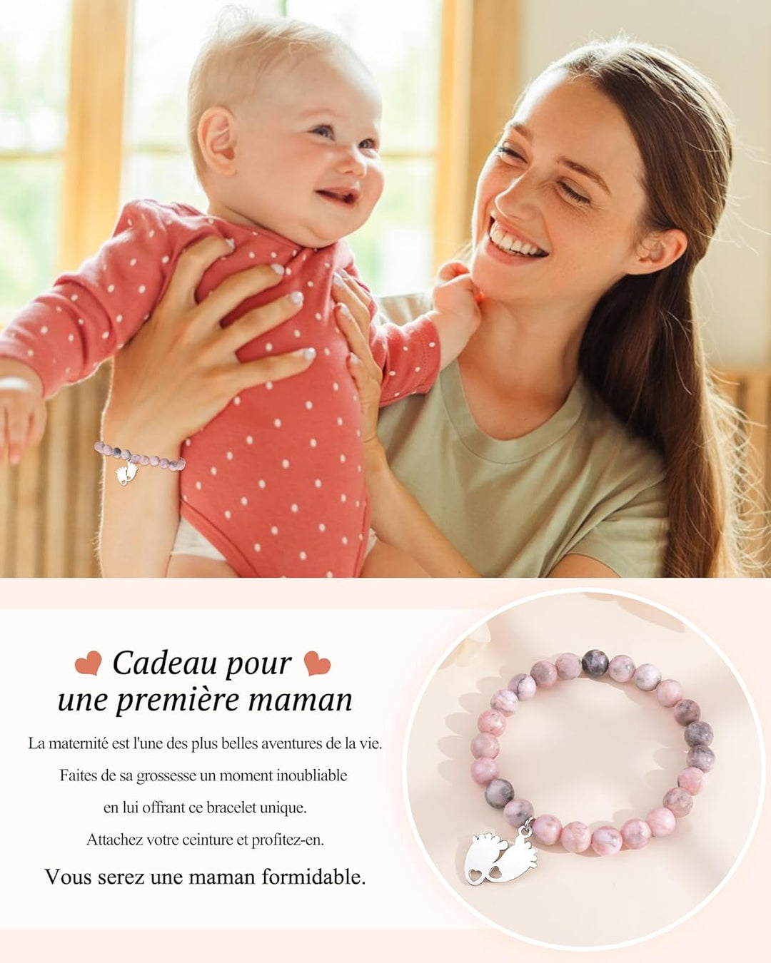 CheersLife Geschenke für Mama Werdende Mutter, Perlen Stein Armband, Mama Geschenk von Tochter Sohn,