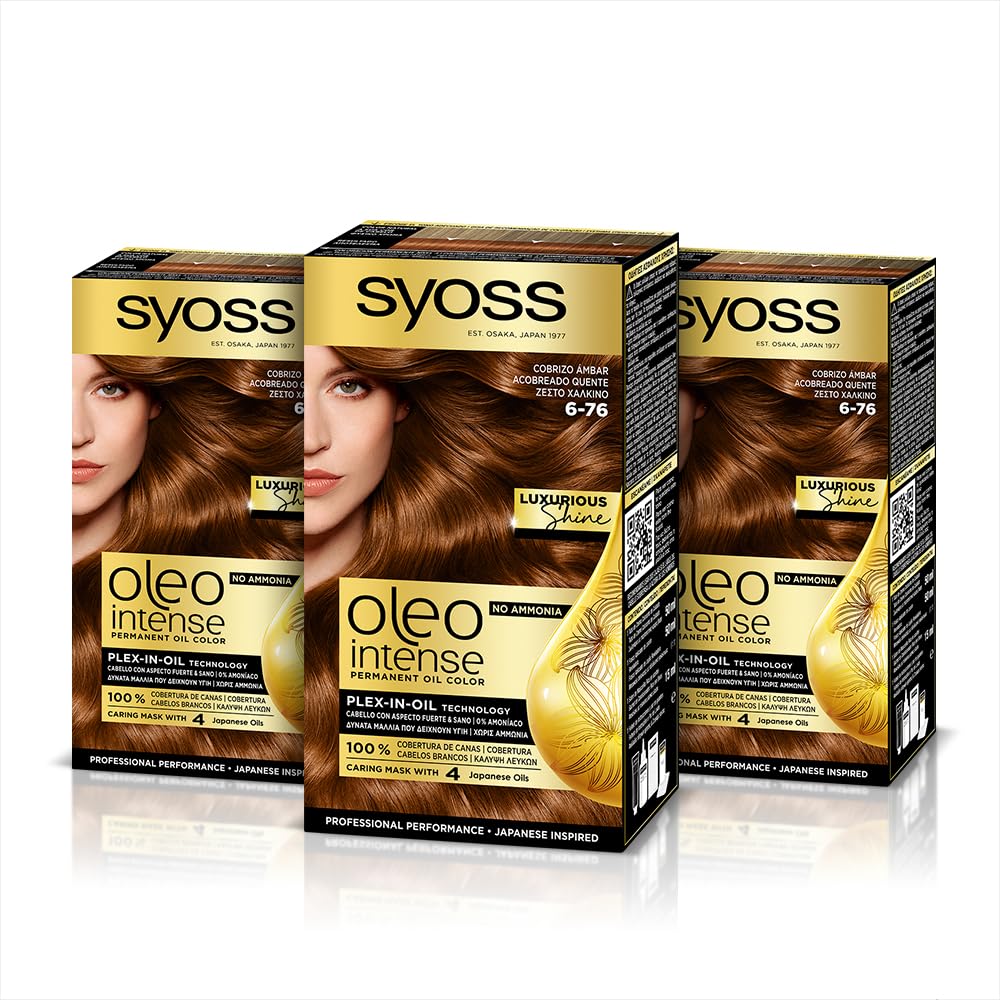 SYOSS Oleo Intense Haarfarbe 100% reine Öle 0% Ammoniak 6-76 Warmes Kupfer (3er Pack) Grau 3 stück (
