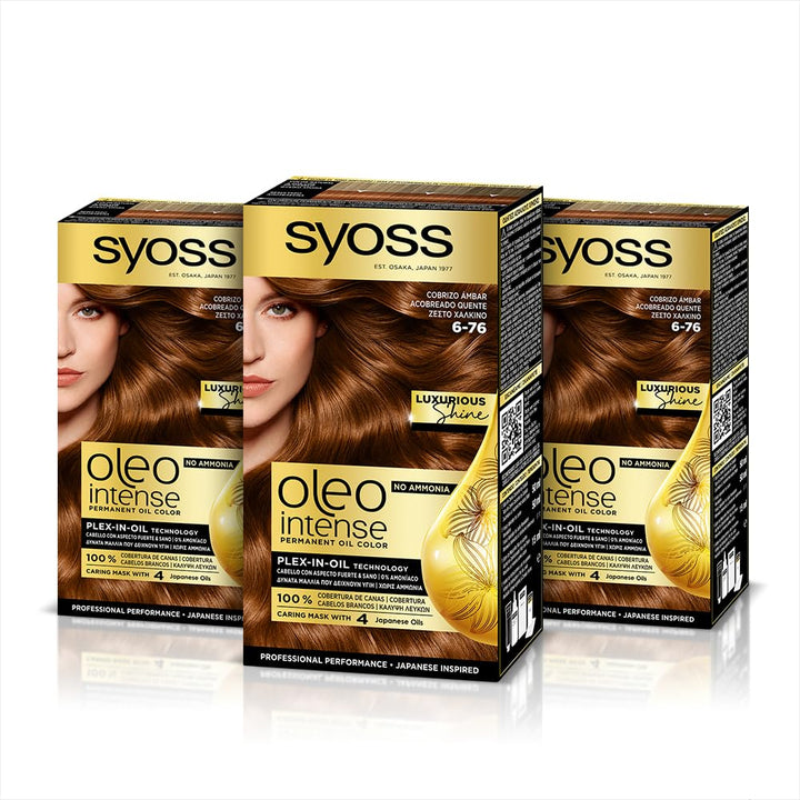 SYOSS Oleo Intense Haarfarbe 100% reine Öle 0% Ammoniak 6-76 Warmes Kupfer (3er Pack) Grau 3 stück (