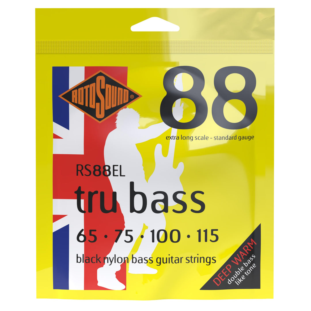 Rotosound Schwarze Nylonsaiten flachgewickelt Standardstärke extra lange Mensur 65-115