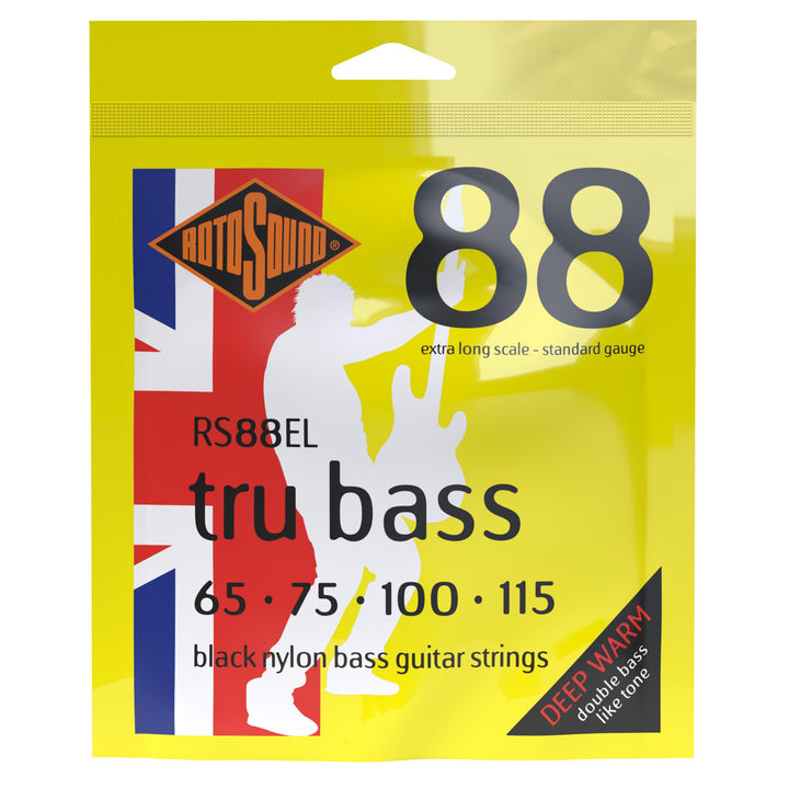 Rotosound Schwarze Nylonsaiten flachgewickelt Standardstärke extra lange Mensur 65-115