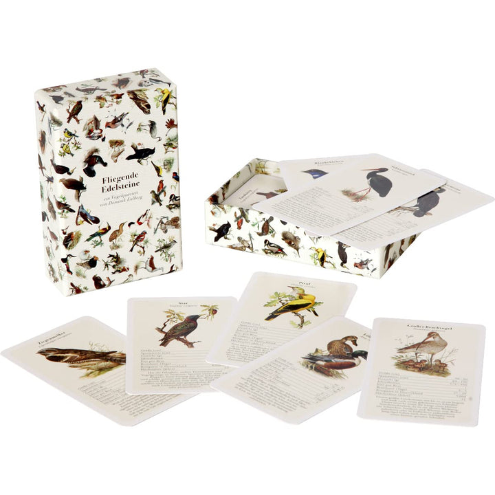 Vogelquartett "Fliegende Edelsteine" - Kartenspiel in Tarokartengrösse - 56 Spielkarten mit QR-Codes