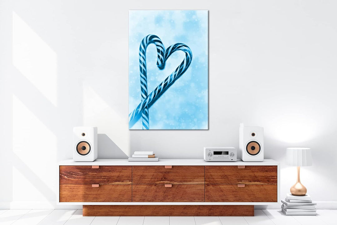 deyoli Zwei bunte Zuckerstangen formen ein Herz Format 80x60 Effekt: Monocrome Blau als Leinwandbild