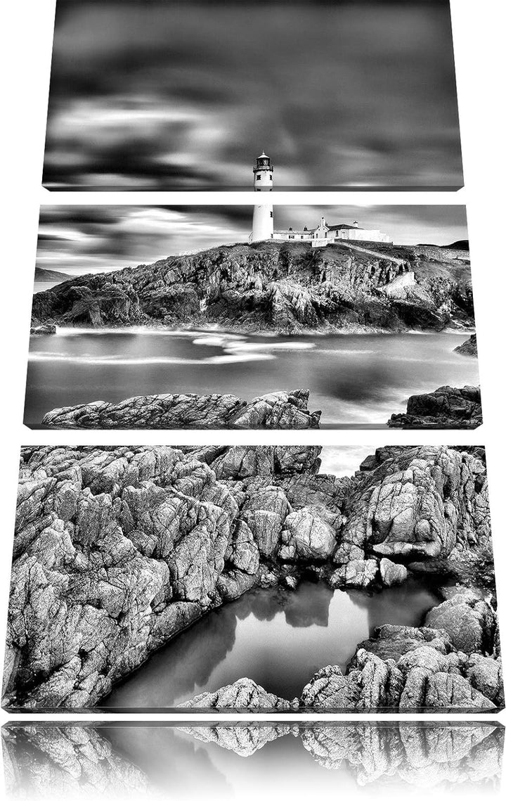 Pixxprint Leuchtturm im Meer als Leinwandbild/Grösse: 3 Teilig (120x80) cm/Wandbild/Kunstdruck/ferti