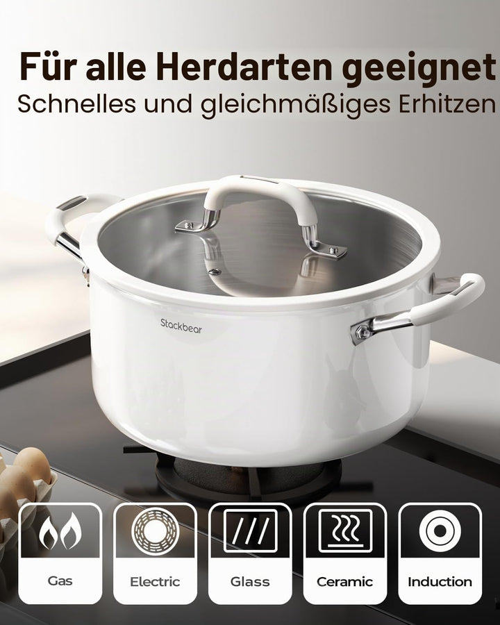 Suppentopf 5,7 l (6 Quart), dreilagiger Suppentopf aus 18/10 Edelstahl mit Deckel, induktionsfertige