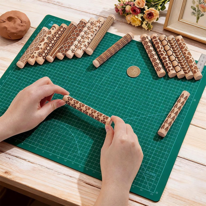 UNICRAFTALE 10 Stück 10 Stile Holz Ton Textur Rollen Set Für Töpferkeramik Töpferstempel Rollen Werk