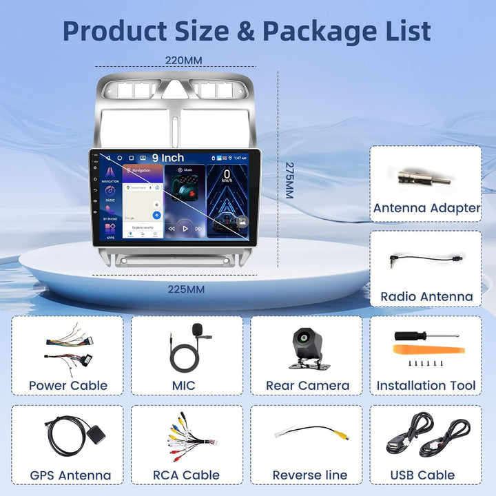 Hikity [4+64G] Android 15 Autoradio für Peugeot 307 2002-2013 Radio CarPlay Android Auto Wireless Bi