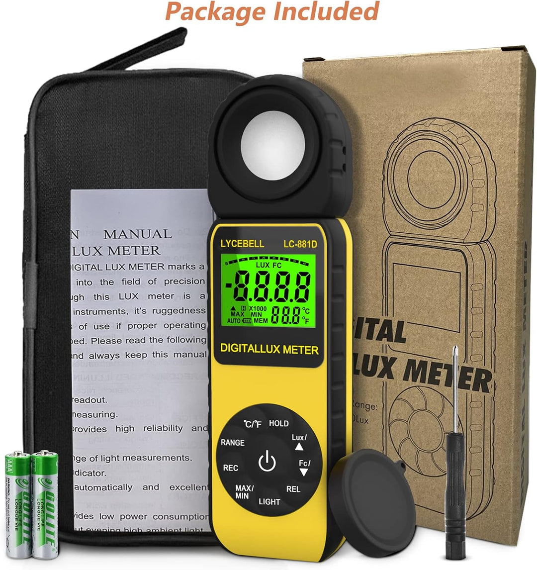 Digital Luxmeter, LC-881D Belichtungsmesser 0.1-400,000 Lux mit Daten halten/Max/Min, Lichtmessgerät