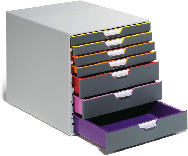 Durable Schubladenbox A4 (Varicolor) 10 Fächer, mit Etiketten zur Beschriftung, mehrfarbig, 761027,