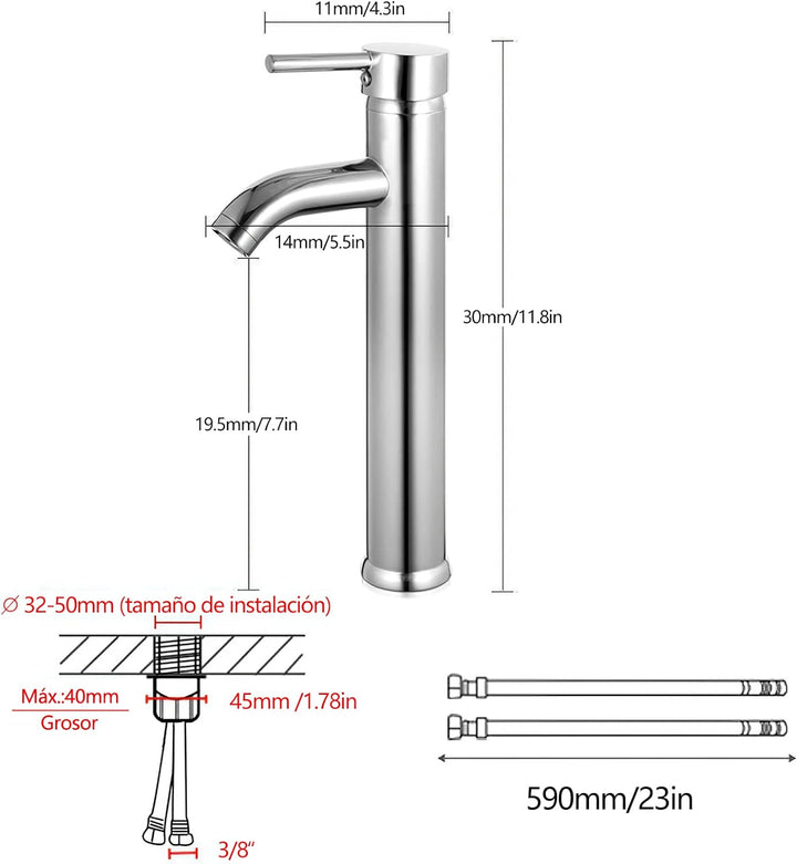 GAVAER Wasserhahn für Badezimmer mit hohem Wasserhahn, für Waschbecken oder Waschbecken, warm und ka