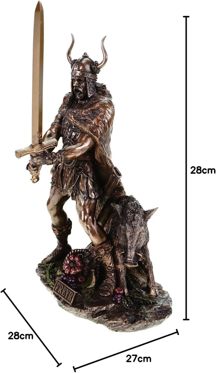 Unbekannt Frey germanischer Gott mit Eber bronziert 38 cm Freyr Freya Figur Odin Skulptur