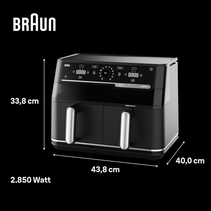 Braun TwinCook 5 – 2-in-1 Heissluftfritteuse 10L, Dual-Zone Airfryer mit Sync &amp; Match Funktion, Real