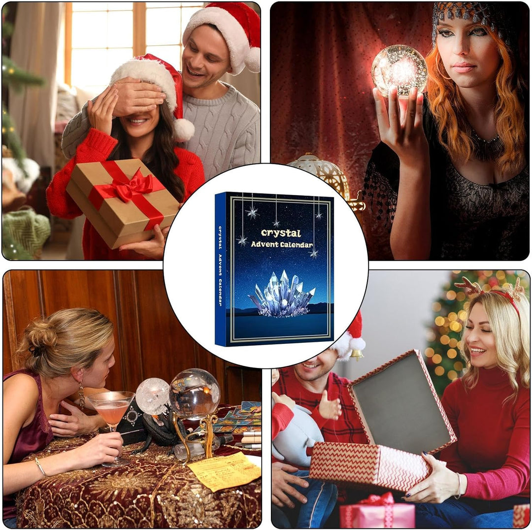 Kristall Adventskalender 2024, 2er-Pack Natürlichem Kristallschmuck Weihnachts Countdown Kalender, H