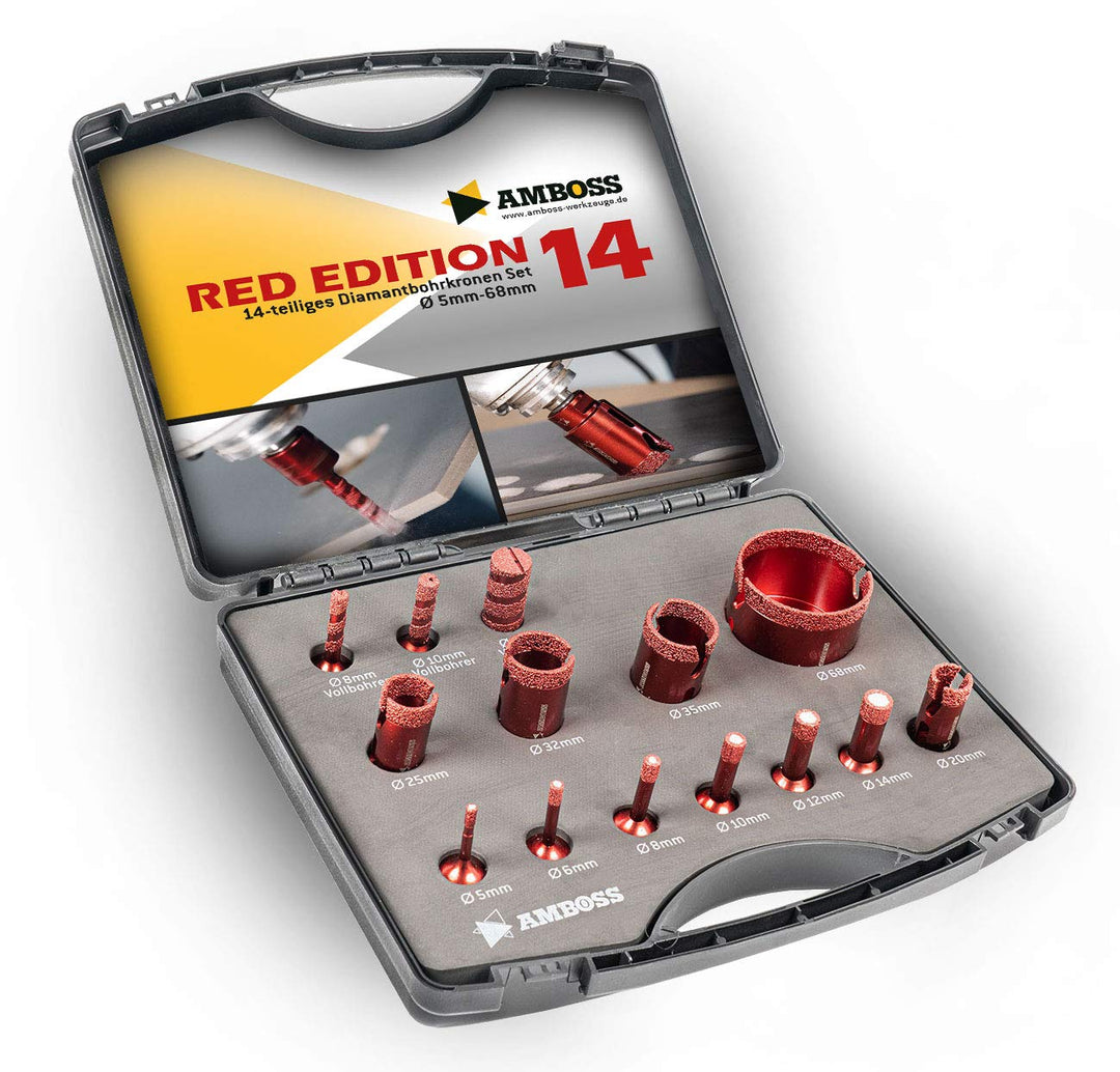 Amboss RED EDITION M14 Set"Red Edition 14" Diamant Bohrkrone + Frässtifte für Winkelschleifer - Troc