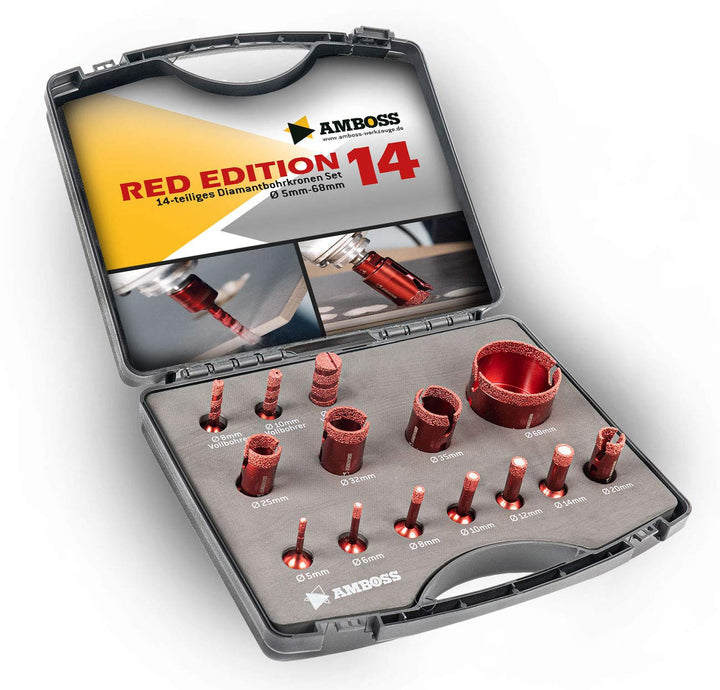Amboss RED EDITION M14 Set"Red Edition 14" Diamant Bohrkrone + Frässtifte für Winkelschleifer - Troc