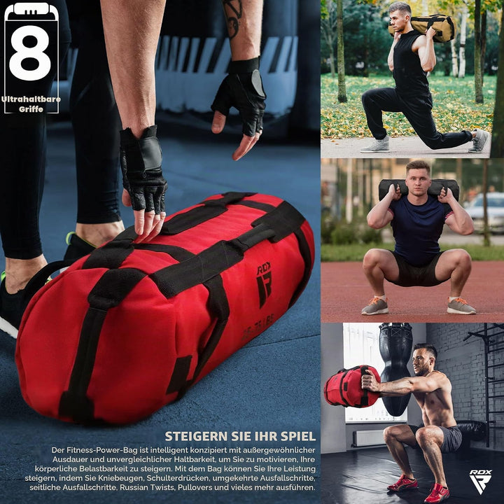 RDX Gewichtete Sporttasche für Krafttraining, Gewichtssack mit 8 Griffe, Gewicht Sandbag ungefüllten