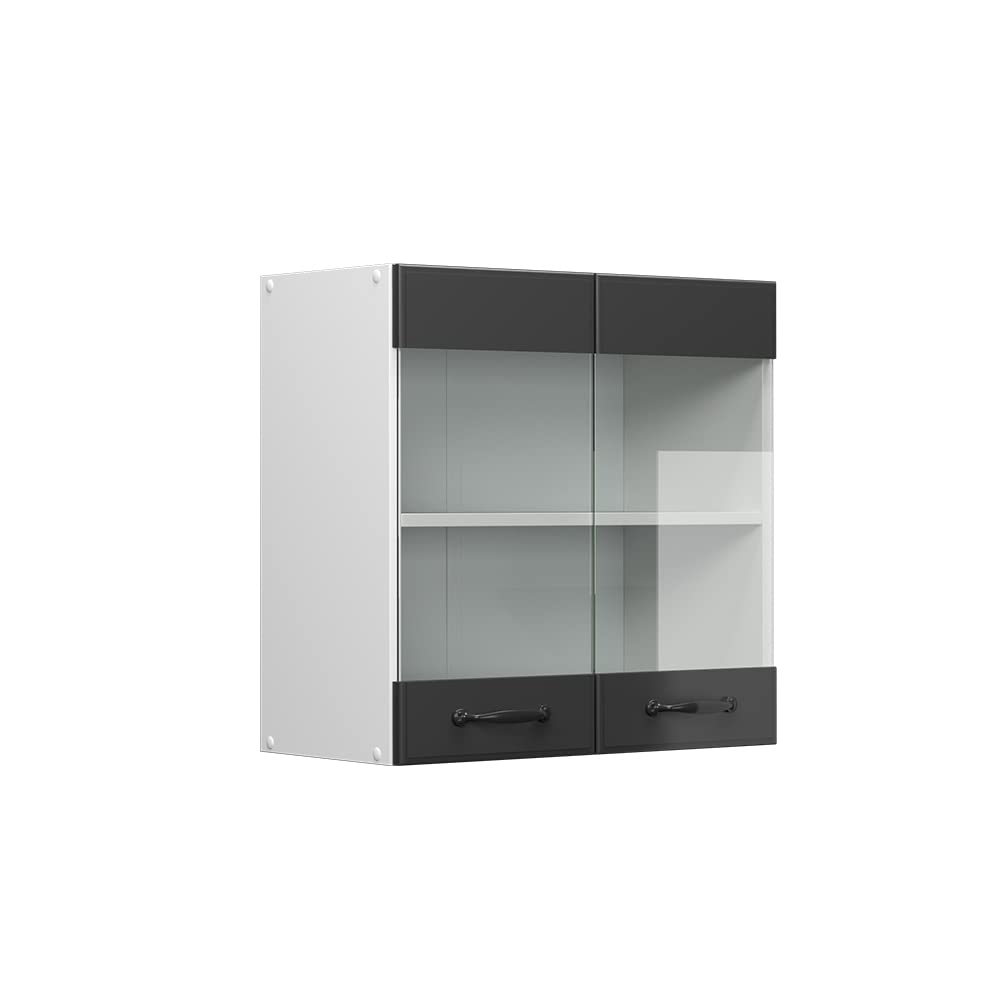 Vicco Küchenschrank Glas R-Line, Anthrazit Landhaus/Weiss, 60 cm Anthrazit Landhaus Hängeglasschrank