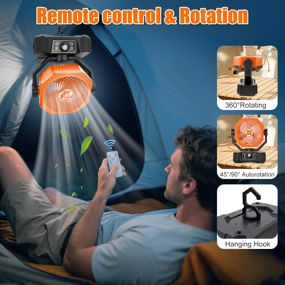 Camping Ventilator mit Wasserkühlung, Solarpanel, licht, 12000mAh Solarventilator Outdoor, Wiederauf