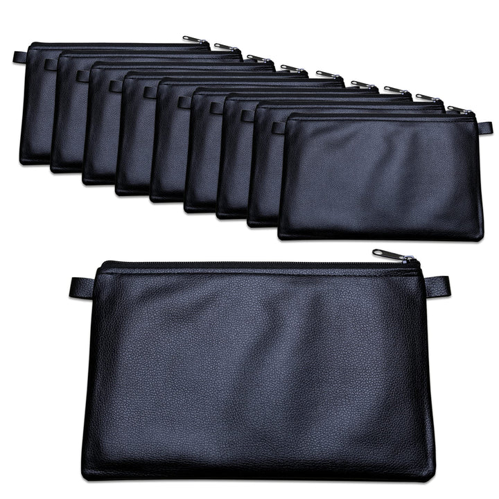 10-er Pack Banktaschen mit Reissverschluss Set Geldtaschen 27 x 17 cm Kunstleder schwarz für Dokumen