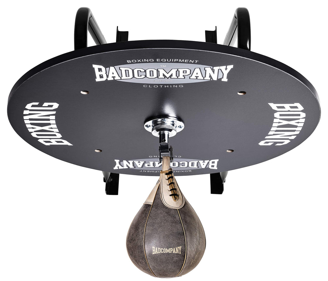 Bad Company Speedball Plattform mit Rindsleder Retro Boxbirne medium zur Wandmontage I BCA-130