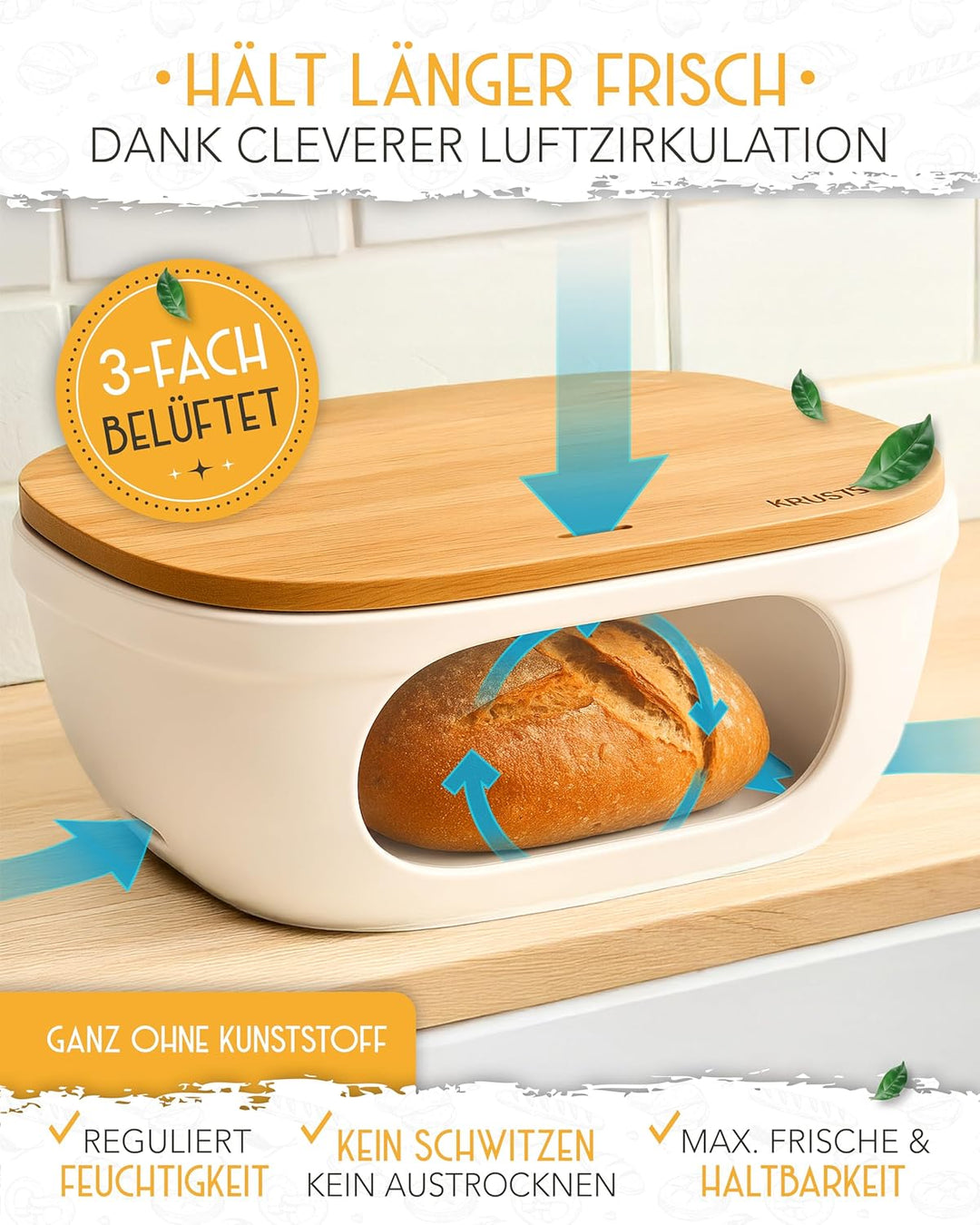 KRUSTENZAUBER Brotkasten Keramik zur Brotaufbewahrung – Moderne Brotbox mit Deckel – Bread Box ideal