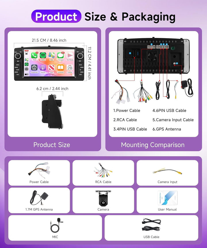 Rimoody 4G+64G Android Autoradio für Toyota Corolla E120 E130 2000-2007 BYD F3 2006-2013 mit Wireles