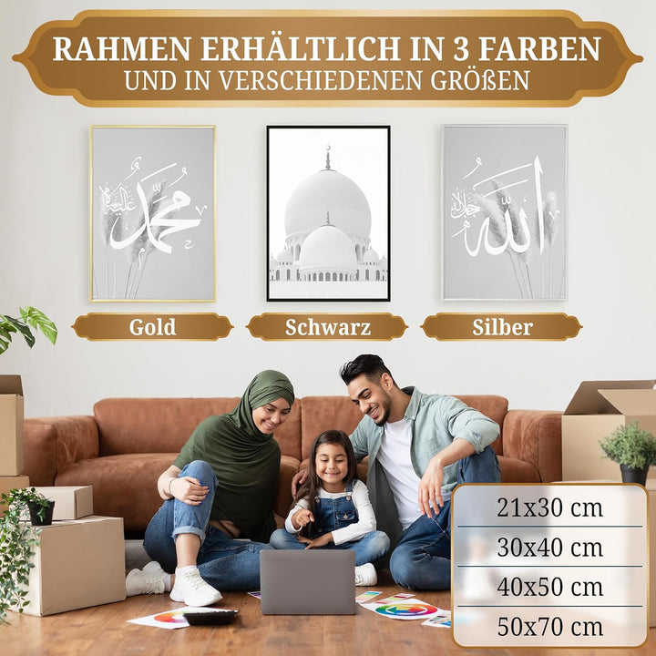 HAVA Artwork Grey Mosque Poster Set, Islamische Poster, Islamische Bilder, Islamische Dekoration, Is