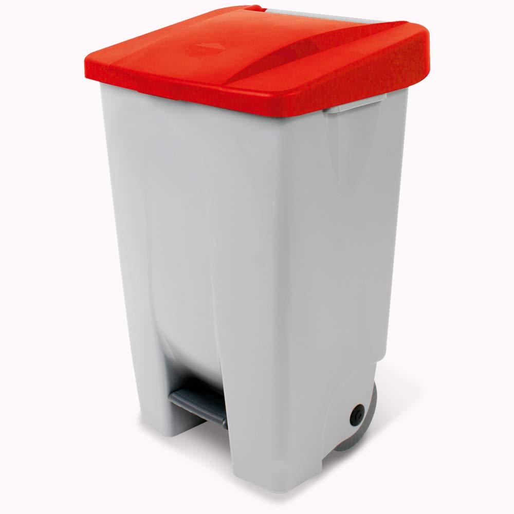 Tretabfalleimer mit Rollen, Inhalt 80 Liter, HxBxT 740x490x420 mm, Korpus grau, Deckel rot