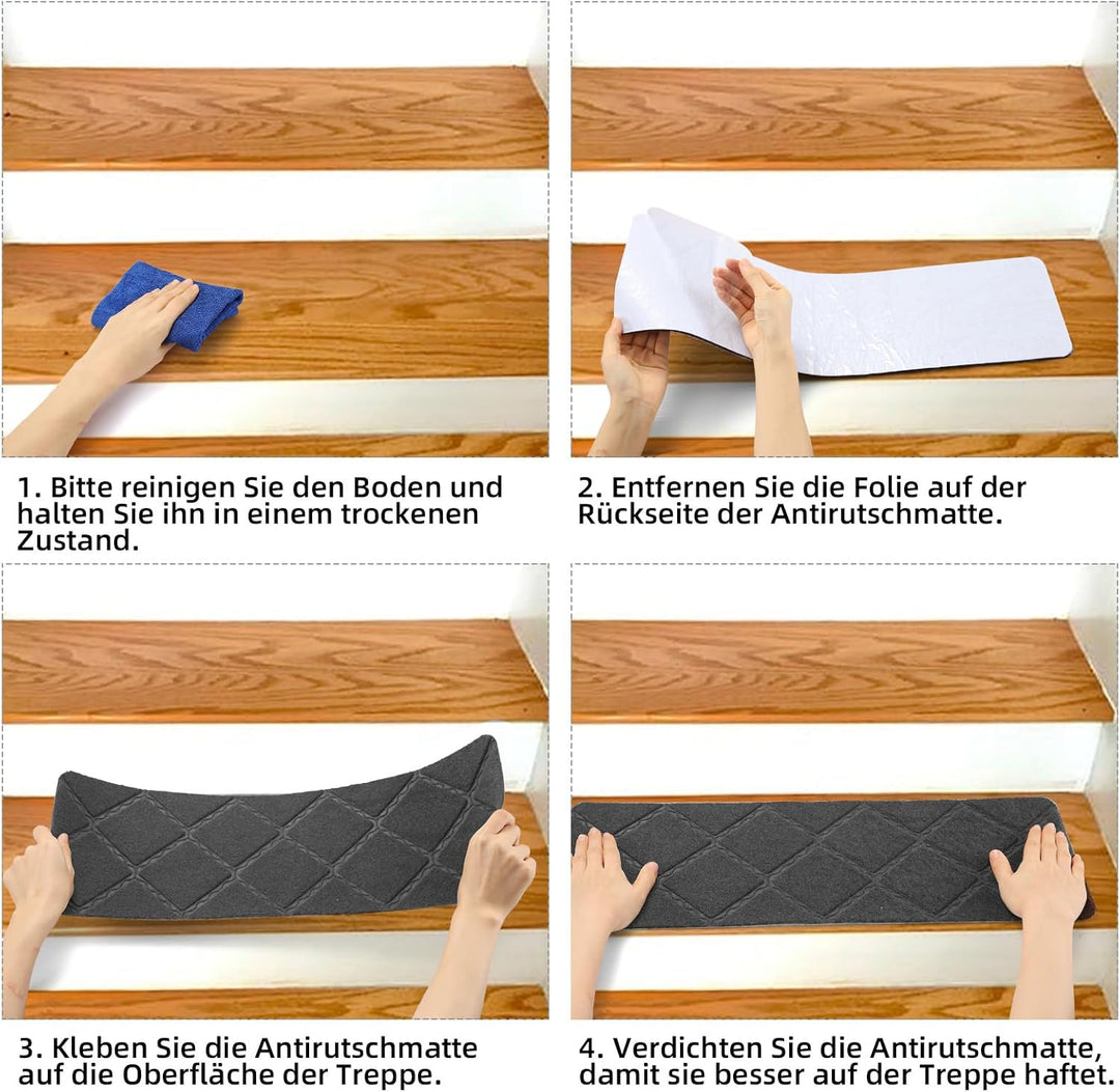 YISUN Treppenmatten Non Slip 15Pcs, Treppenstufen Matten Selbstklebend, Treppenteppich Braun Rechtec