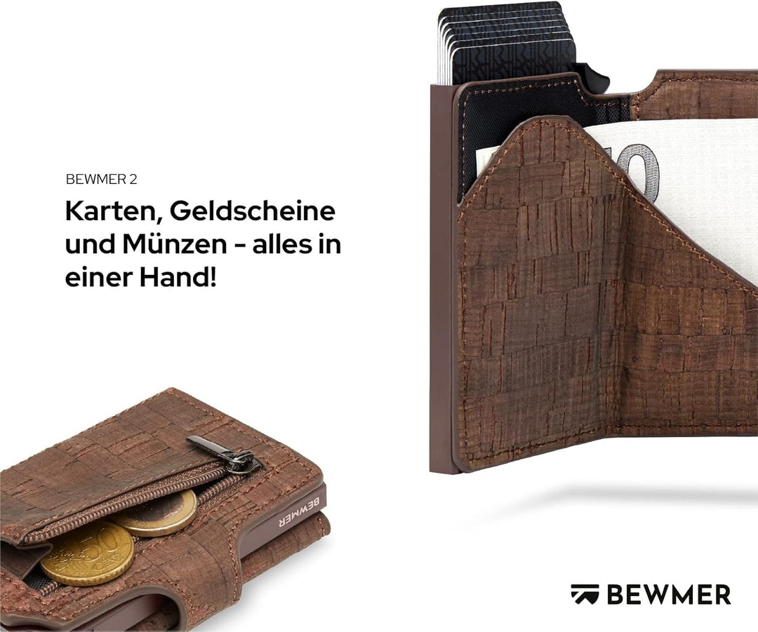 BEWMER Premium-Kreditkartenetui | Schlanke Brieftasche für Damen und Herren mit RFID-Schutz gegen Kl