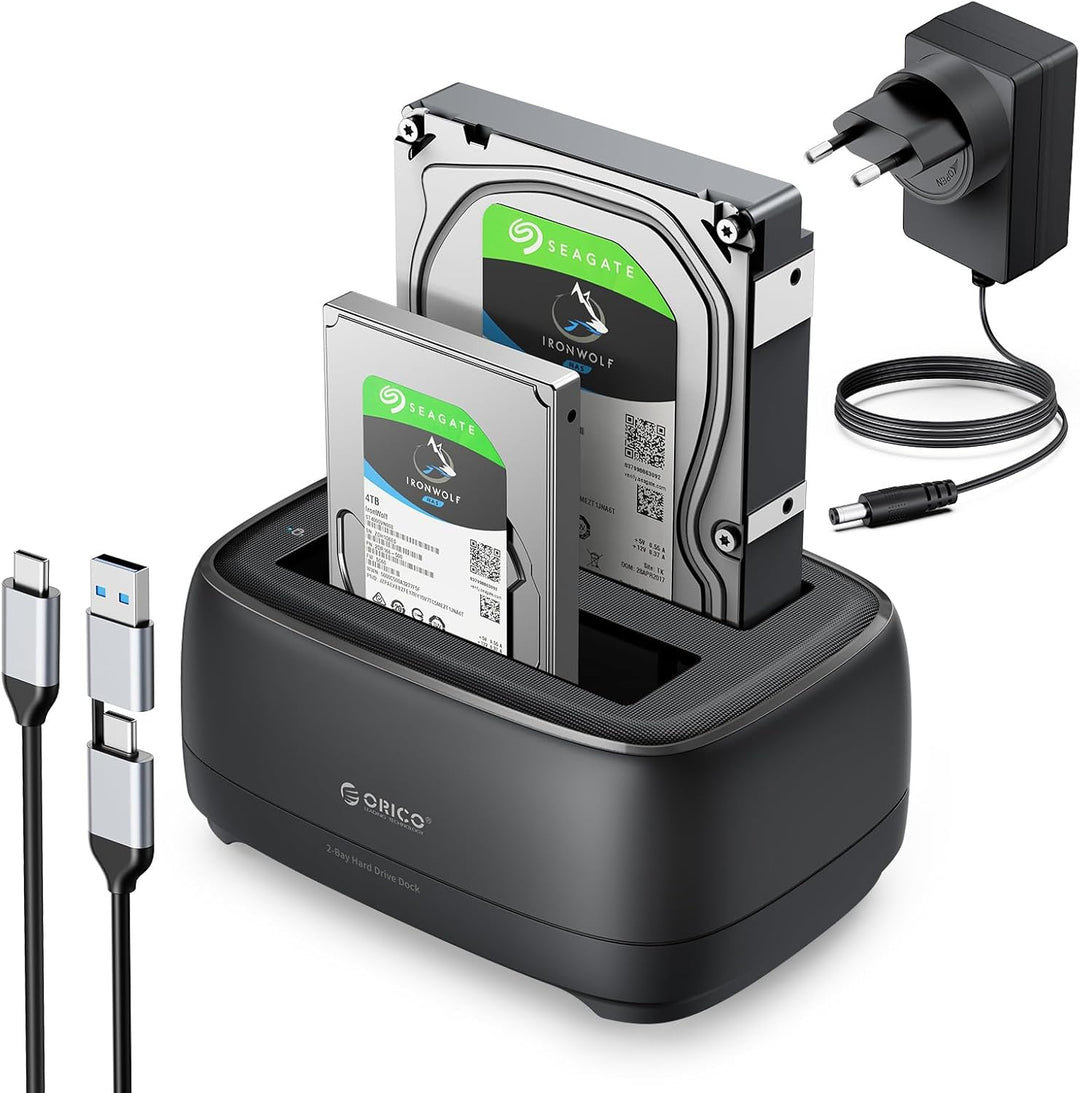 ORICO Dualschacht Festplatten Docking Station USB 3.2 Gen 1 Festplattengehäuse für alle Standard 2.5