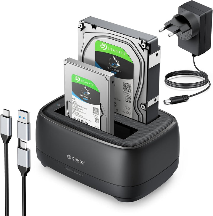 ORICO Dualschacht Festplatten Docking Station USB 3.2 Gen 1 Festplattengehäuse für alle Standard 2.5