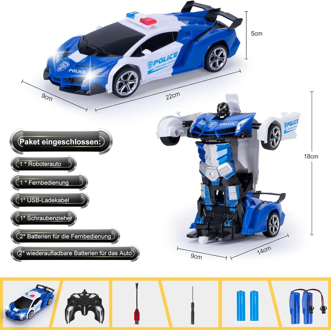 Yellcetoy Transform Spielzeug Ferngesteuertes Auto, Roboter Auto mit Handgesten Sening LED Licht Mus