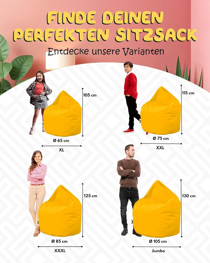 PATCH HOME Patchhome Sitzsack Tropfenform mit Reissverschluss Nachfüllbar - für In &amp; Outdoor - mit S