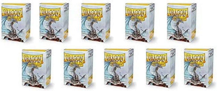 10 Packungen Dragon Shield Matt Silber Standardgrösse 100 ct Kartenhüllen Display Case, silber