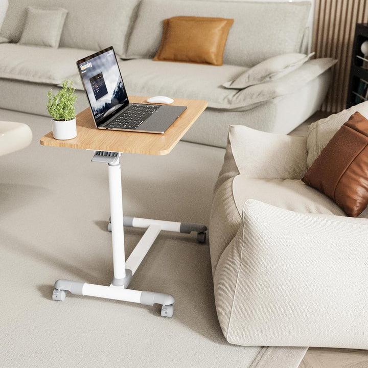 ETHU Betttisch auf Rollen, Ergonomischer Mobiler Pflegetisch 62-77 cm, Höhenverstellbarer Laptoptisc
