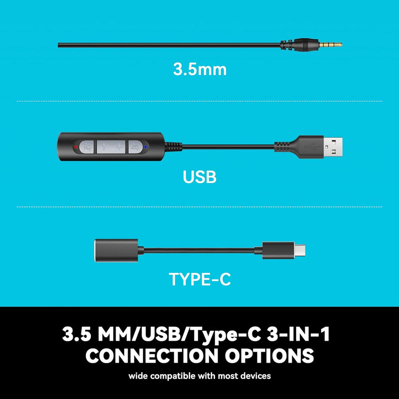 Wantek USB-Headset mit Mikrofon für PC und Laptop – Computer-Headsets mit Mikrofon-Geräuschunterdrüc